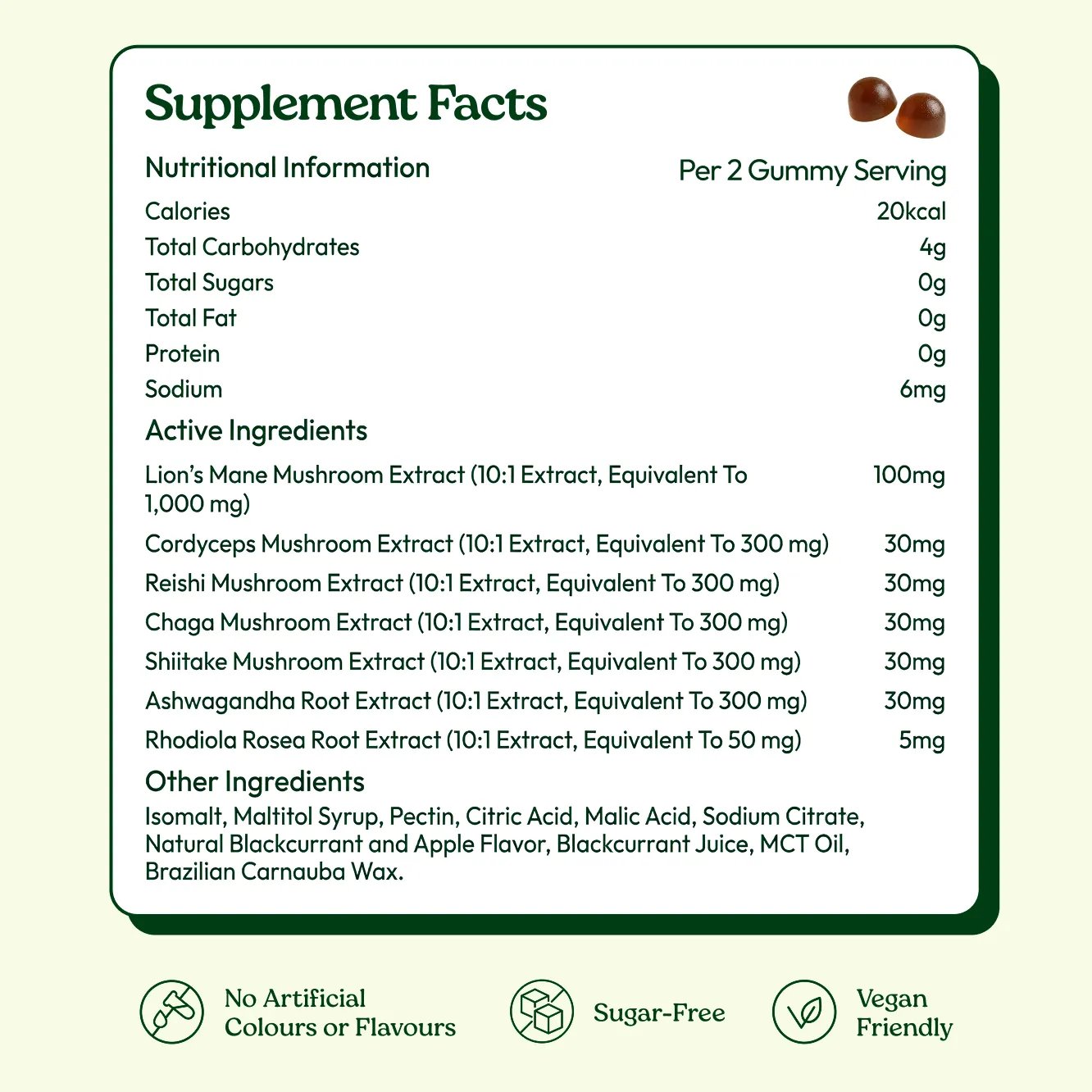Grova Daily Wellness Mushroom Gummies supplement facts and ingredients