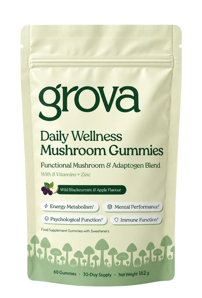 Grova Daily Wellness Mushroom Gummies pouch.